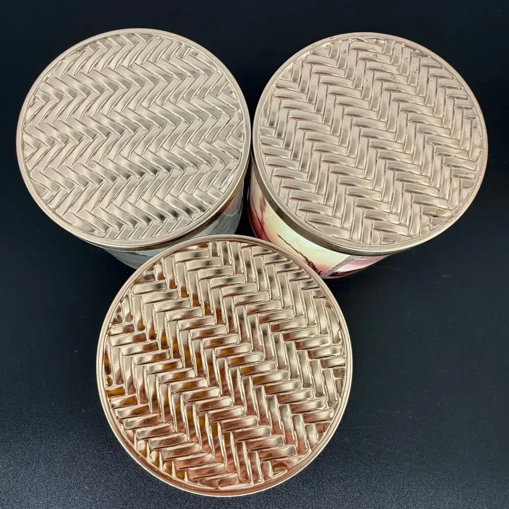 Lot of 3 Empty Candle Glass Jars Gold Chevron Lids DIY Upcycle Bath & Body Works - Picture 2 of 6